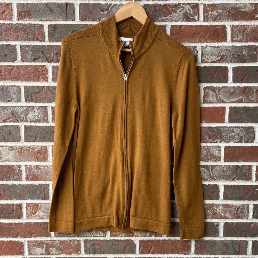 Frank & Oak Merino Wool Camel Zip-Up Sweater
